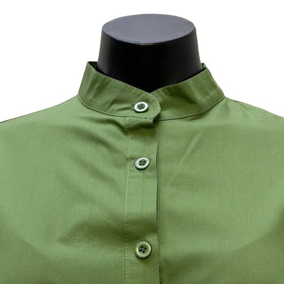 Beulah Style Ruffled Tunic Blouse Collar Green Button-Up M/L - Picture 5 of 7